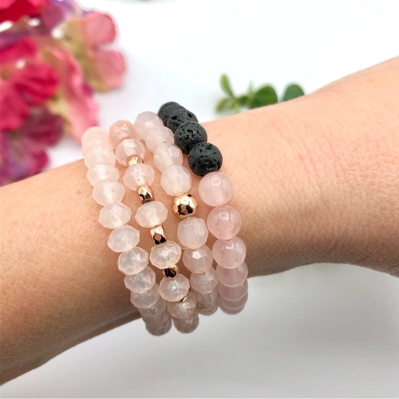 Fashion Jewelry Jewelry - Rose Quartz And Pale Pink Stretch Bracelet Lot